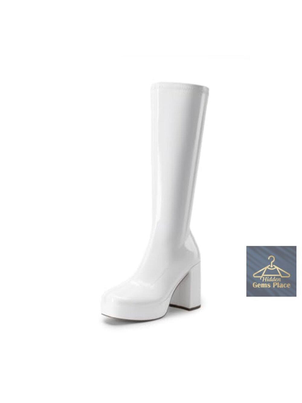 Women's Gogo Knee High Chunky Heel Platform Boots Vegan Leather Zipper